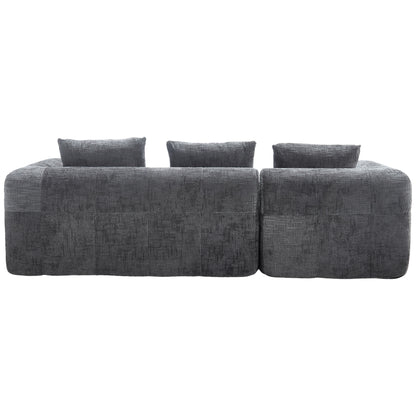Modernes Sektionssofa, L-Sofa, 3-Sitzer-Sofa, keine Installation erforderlich, Chenille-Sofa mit Chaiselongue und Armlehnen, 3 Kissen, Seitentasche für Fernbedienung, Grau