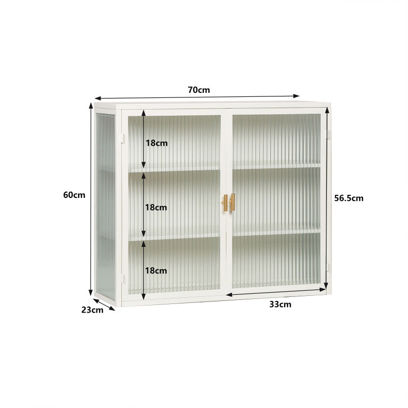 70CM Glastüren Moderner zweitüriger Wandschrank mit dreistufiger Lagerung für Eingangsbereich Wohnzimmer Badezimmer Esszimmer(White)
