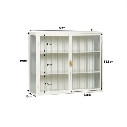 70CM Glastüren Moderner zweitüriger Wandschrank mit dreistufiger Lagerung für Eingangsbereich Wohnzimmer Badezimmer Esszimmer(White)