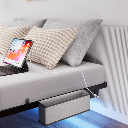 Schwebebett 160x200 Schwarz, Metallbett mit RGB LED (App & Musik Sync), Ladestation (USB/Typ-C), 450kg Traglast