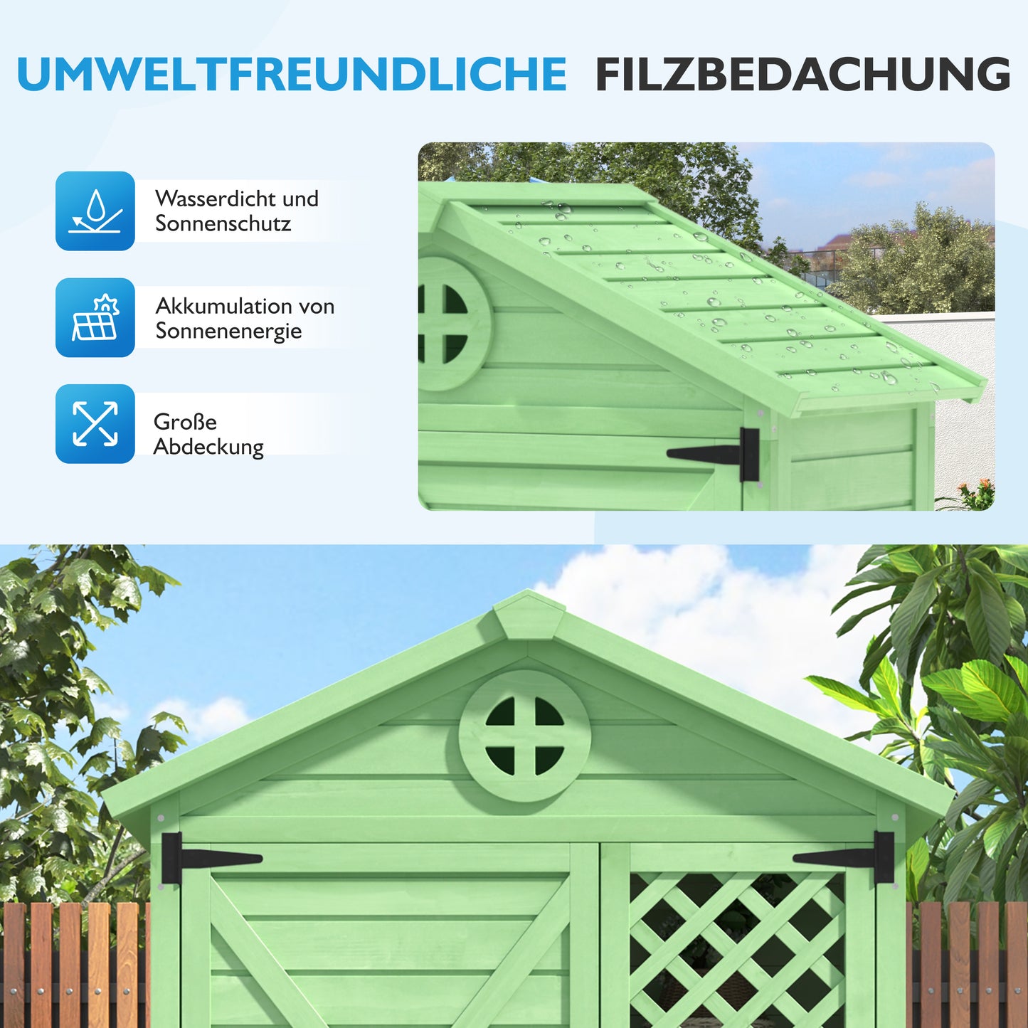 Outdoor Holz Gartenmöbel Aufbewahrungsschuppen, Werkzeughaus für Garten, Terrasse, verblassungsfrei, wetterfest, wartungsfrei, umweltfreundlich, sicher und geschützt, grün