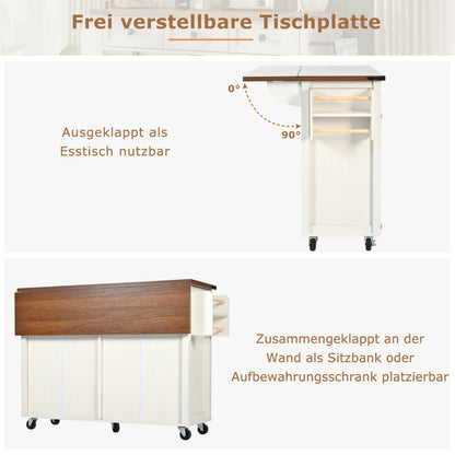 Kücheninsel, Servierwagen mit ausziehbarer Arbeitsplatte, Küchenschrank,Küchentrolley,Kücheninselwagen,Speisewagen mit vier Türen und zwei Schubladen,Speisewagen mit Holzmaserung