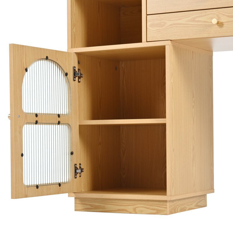 Schminktisch-Set, Kosmetiktisch mit LED-Spiegel und 3-Farbiger Beleuchtung, Schminktisch aus Holz für Schlafzimmerstudio - Maße: B120/H90/T40 cm(ohne Hocker) (Old sku: RN3198724AAA)