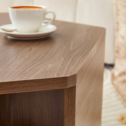 Sechseckiger Couchtisch 79 cm, Walnuss-Optik, Modernes Mid-Century Design