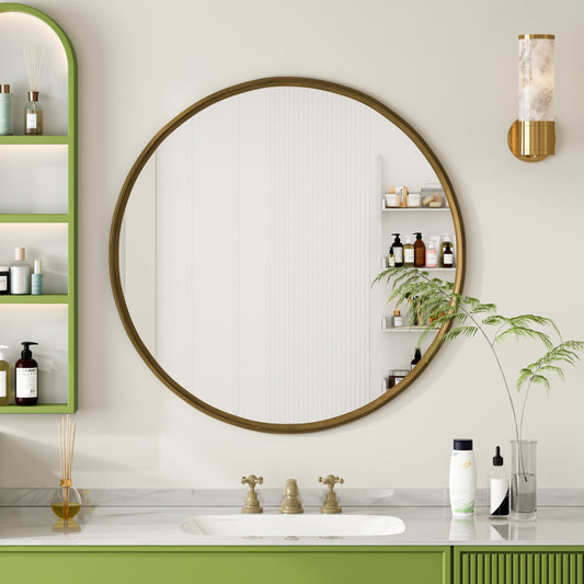 80CM Bronze Round Mirror, Bathroom Mirror for Wall, Round Wall Mirror Metal Frame, for Wall, Living Room, Bedroom, Vanity, Entryway, Hallway