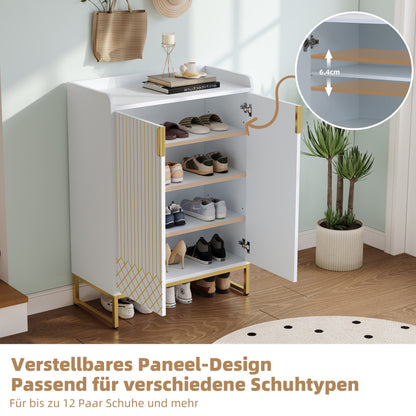 Moderner weißer Schuhschrank mit goldenen Metallbeinen, Aufbewahrungsschrank mit goldfarbenen Schranktüren, 75*37*105CM.
