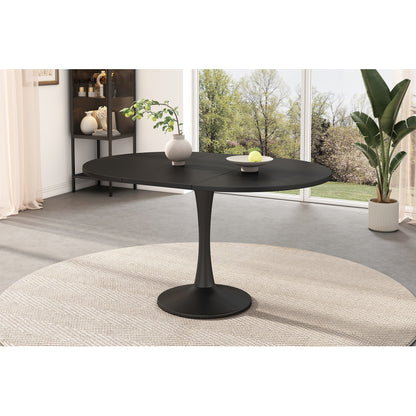 Ausziehbarer Esstisch, ovaler Esstisch, Länge 100/140 x Breite 100 x Höhe 75 cm, Schwarz