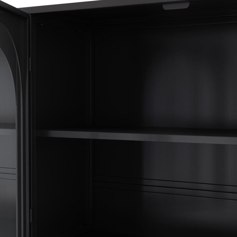 120CM Four-door Glass Wall Cabinet Storage, Wall-mounted,Suitable for Kitchen, Living Room, Bathroom(Black)