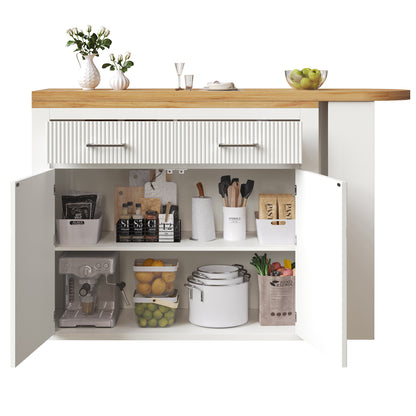 Ausziehbarer Bartisch Weiß (137-215cm) - Moderner Teleskop-Hochtisch mit Schublade & 2 Regalen - Bewegliche Kücheninsel & Bistro Table