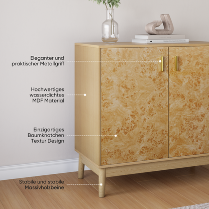 Buffetschrank im Landhausstil mit Massivholzbeinen & verstellbaren Regalen – Deko Schrank für Wohnzimmer, Flur & Eingangsbereich