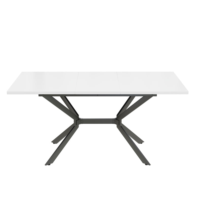 Weißer Erweiterbarer Esstisch 120/160*80 cm, Tischbeine aus schwarzem Metall