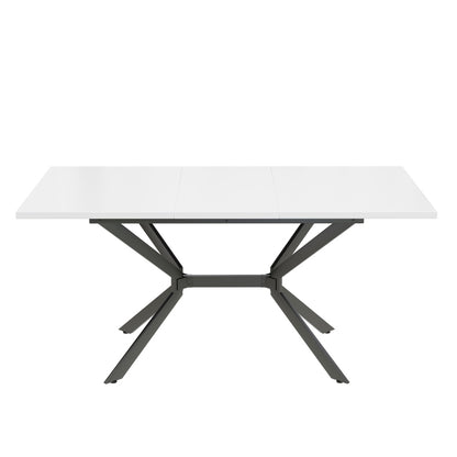 Weißer Erweiterbarer Esstisch 120/160*80 cm, Tischbeine aus schwarzem Metall