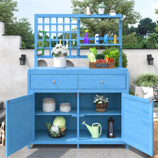 Holz Gartenschrank,Gartenschrank mit Regalen  Outdoor Schrank, Gartenschrank Geräteschuppen Terrassenschrank, Balkonschrank, Gerätehaus, Garten Möbel, Blau