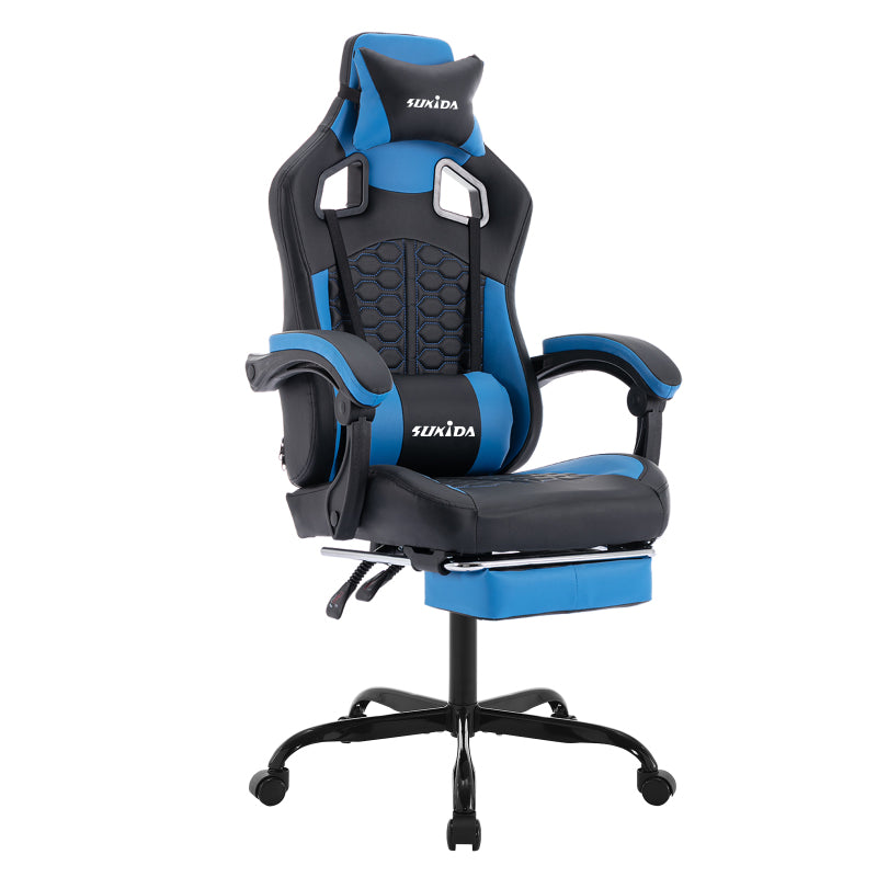 Gaming Stuhl, Ergonomischer Gaming-Stuhl mit Fußstütze, Racing Gaming Chair Kopfstütze Verstellbarer Computerstuhl Höhenverstellbar Lendenwirbelstütze für Homeoffice und Gaming Gray