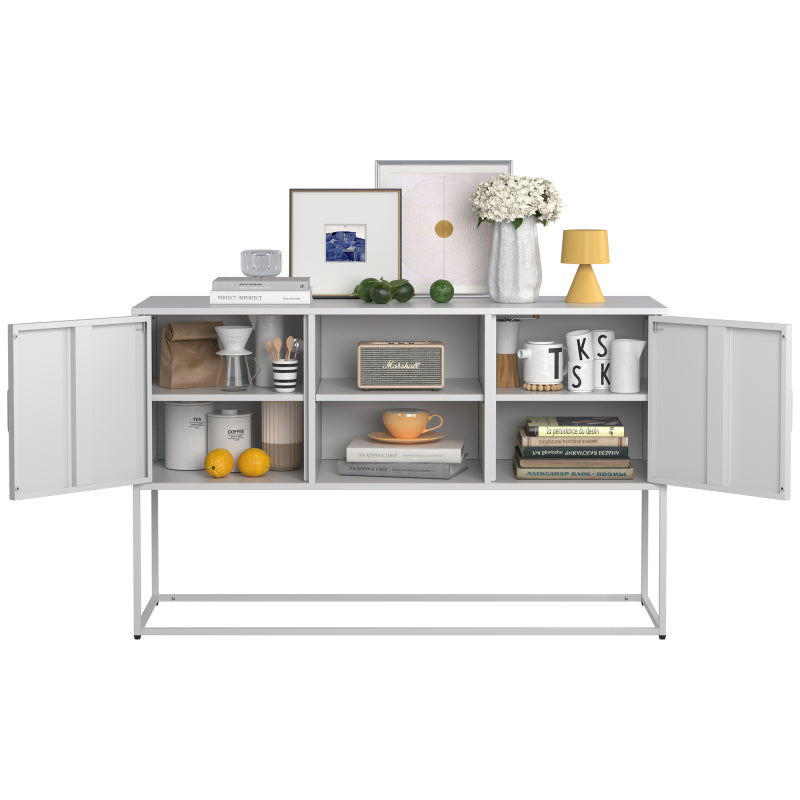 Weißer Metall-Akzent-Schrank, Sideboard-Buffet und Aufbewahrungs-Schrank-Safe, Robuster Metallbau mit stilvollem Weiß,  H 75 cm × B 120 cm × T 40 cm