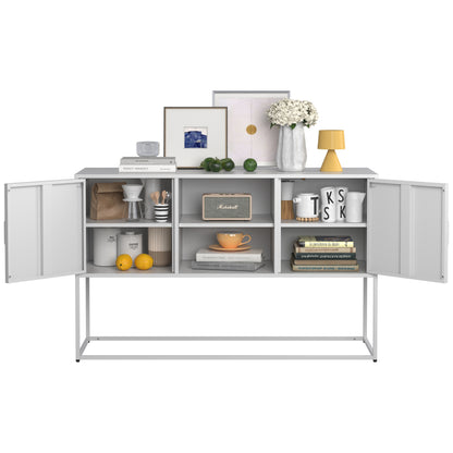 Weißer Metall-Akzent-Schrank, Sideboard-Buffet und Aufbewahrungs-Schrank-Safe, Robuster Metallbau mit stilvollem Weiß,  H 75 cm × B 120 cm × T 40 cm