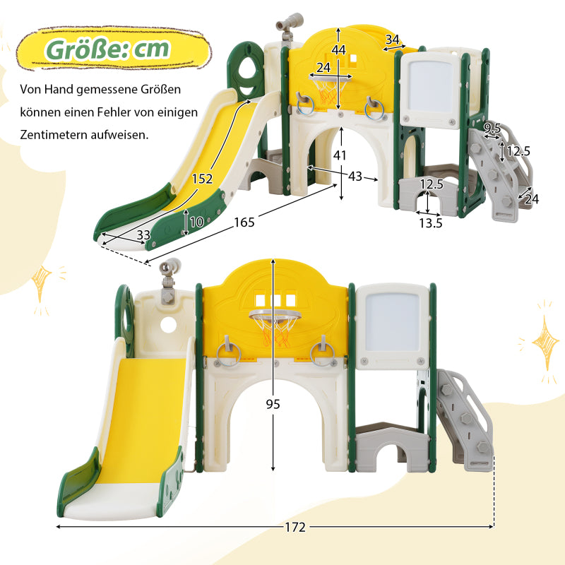 10 in 1 Kinderrutsche Kletterspielzeug, Multifunktionsrutsche Rutschen, freistehende Rutsche, Klettern, Bohrspiel, Stauraum, Spielkorridor, Basketballkorb, Lasso-Spiel, Reißbrett, Golfspiel, Teleskop