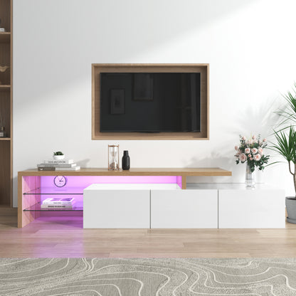 Modernes TV-Schrank-Design: Stilvolle Eleganz, praktischer Stauraum, Hochglänzendes Schwarz, Holzoptik, Glasböden, LED-Beleuchtung