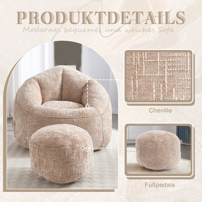 Sitzsack Sofa Stuhl für Erwachsene mit Fußstütze, Khaki