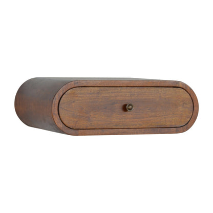 Schwebender Nachttisch aus Massivholz – Rund, Kastanienbraun, Wandmontage, 1 Schublade, Handgefertigt, 45x32x15 cm