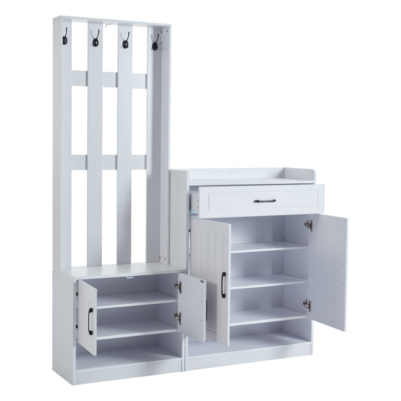 Flurgarderobe Paneel+Schuhschränke, Schuhwechsel-Set, weiß Garderoben-Set 140.6 x 32 x 180 cm