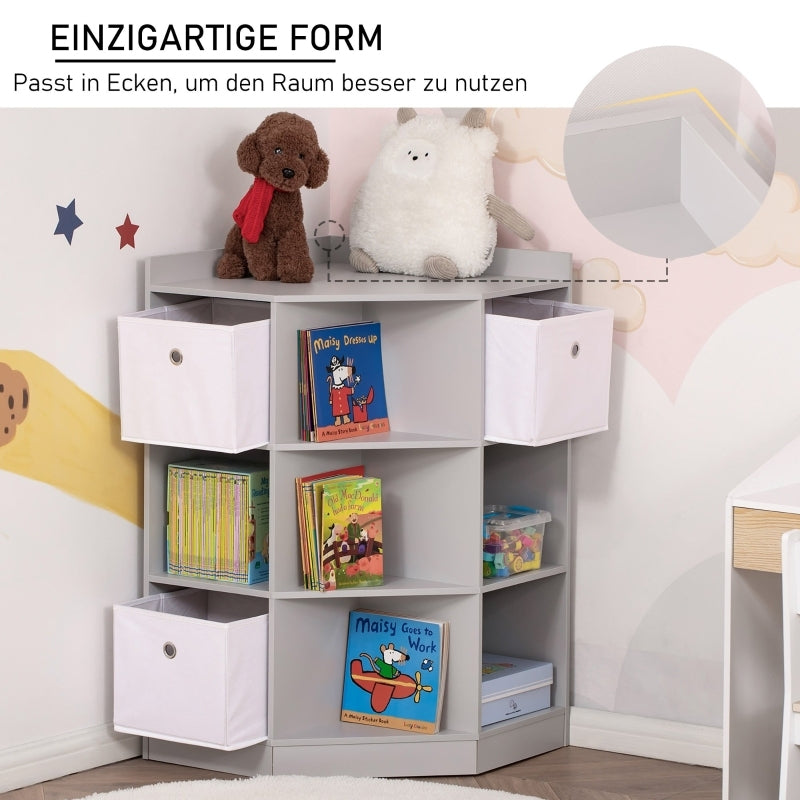 Kinderregal Eckregal mit 3 Aufbewahrungsboxen Kinderzimmer Spielzeugablage für 3-12 Jahre Kinder Grau