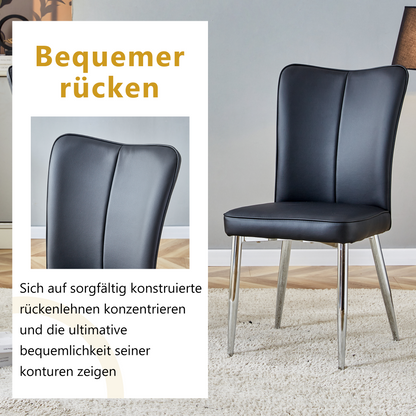 Esszimmerstuhl 2er Set Schwarz PU Leder Modernes Design 89 cm Hoch Silberfarbene Metallbeine Mehrfarbig Erhältlich Bequeme Stühle für Büro und Restaurant