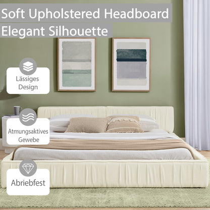 Doppelbett 140x200cm, mit Samtweichem Chenille-Bezug, Aus Ökologischem Eukalyptusholz und Stabiler Eisenrahmen, Beige (ohne Matratze)