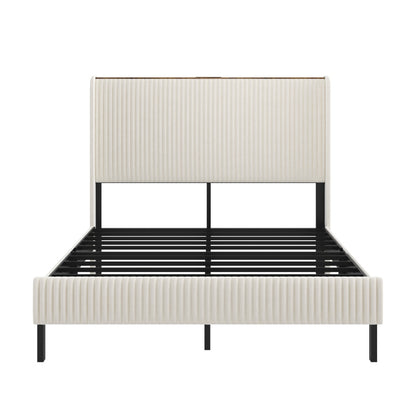 Bettrahmen gepolstertes Plattformbett mit Stoffköpfchen, Flügelkantendesign/Nicht-Rutscht- und Rauchfreien/Metalllatten/No BoxSpre 160*200