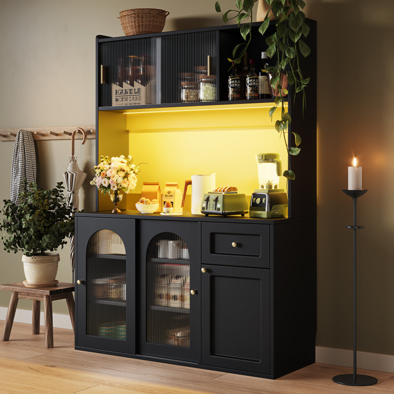Küchenschrank, Esszimmerschrank, Sideboard mit LED-Beleuchtung, schwarz