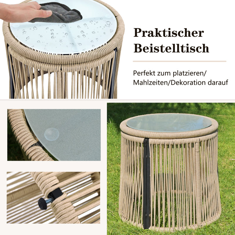 Gartenlounge-Set, Gartenmöbel-Set, Gartenlounge mit Eisengestell und beigem Seilbezug, Gartenmöbel aus gewebtem Seil für den Außenbereich, L-förmiges Gesprächsset mit Tisch, Beige