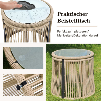 Gartenlounge-Set, Gartenmöbel-Set, Gartenlounge mit Eisengestell und beigem Seilbezug, Gartenmöbel aus gewebtem Seil für den Außenbereich, L-förmiges Gesprächsset mit Tisch, Beige