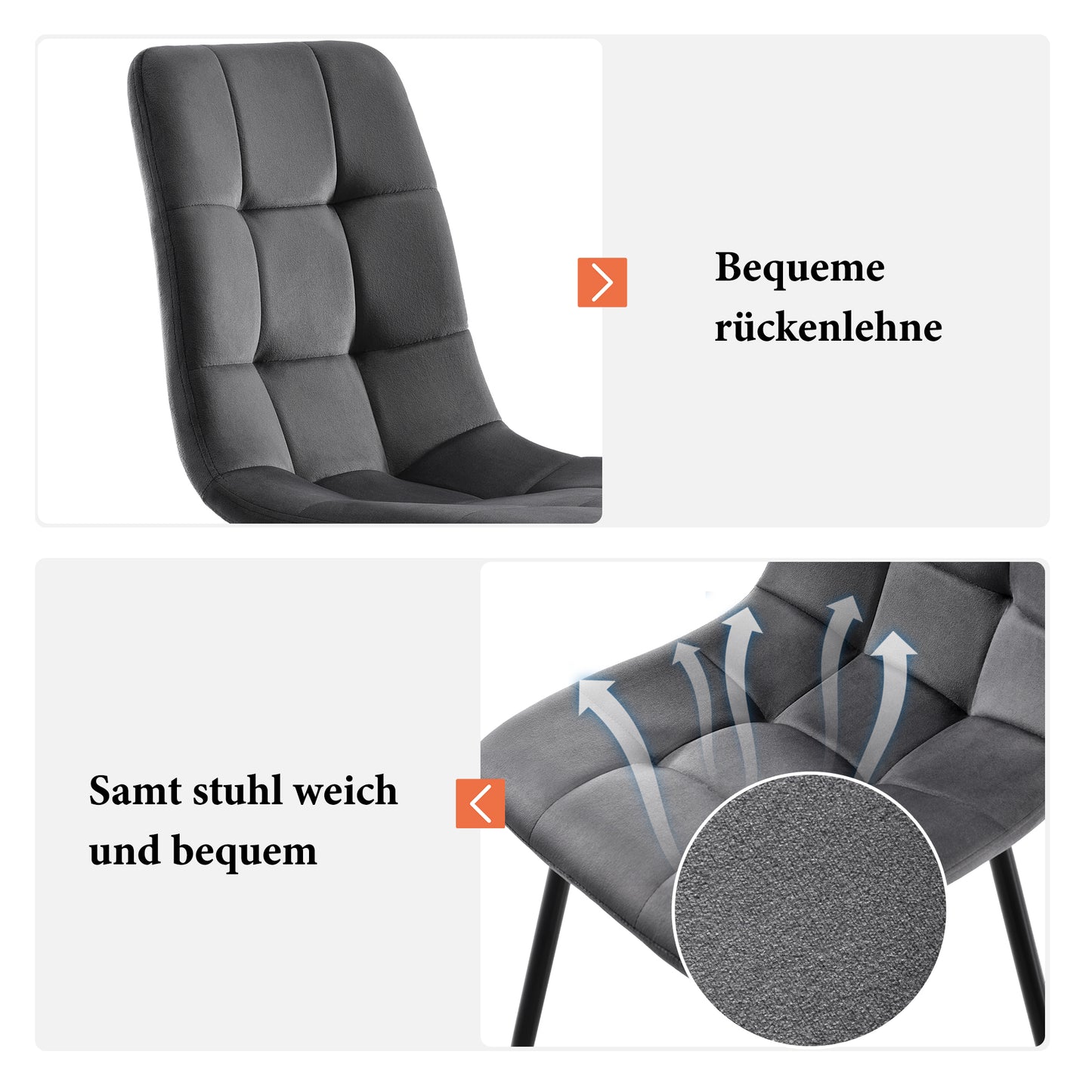 Esstisch und Stühle Set (5 Stück), Esszimmer-Set mit 4 Stühlen, marmorierte Tischplatte, schwarze Tischbeine, graue Samt-Esszimmerstühle