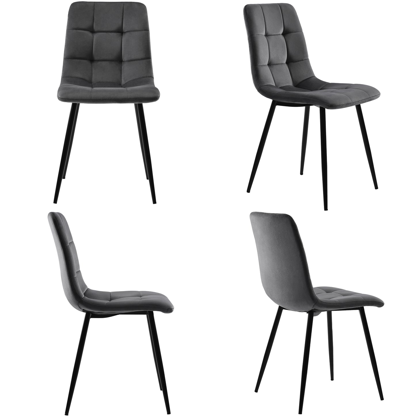 Esstisch und Stühle Set (5 Stück), Esszimmer-Set mit 4 Stühlen, marmorierte Tischplatte, schwarze Tischbeine, graue Samt-Esszimmerstühle