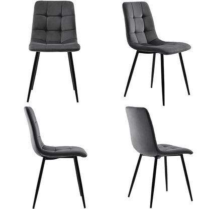 Esstisch und Stühle Set (5 Stück), Esszimmer-Set mit 4 Stühlen, marmorierte Tischplatte, schwarze Tischbeine, graue Samt-Esszimmerstühle