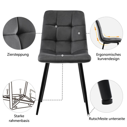 Esstisch und Stühle Set (5 Stück), Esszimmer-Set mit 4 Stühlen, marmorierte Tischplatte, schwarze Tischbeine, graue Samt-Esszimmerstühle