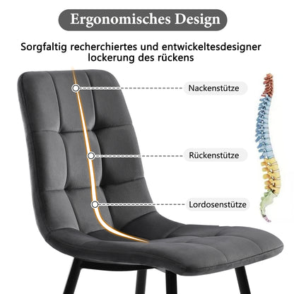 Esstisch und Stühle Set (5 Stück), Esszimmer-Set mit 4 Stühlen, marmorierte Tischplatte, schwarze Tischbeine, graue Samt-Esszimmerstühle