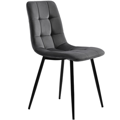 Esstisch und Stühle Set (5 Stück), Esszimmer-Set mit 4 Stühlen, marmorierte Tischplatte, schwarze Tischbeine, graue Samt-Esszimmerstühle