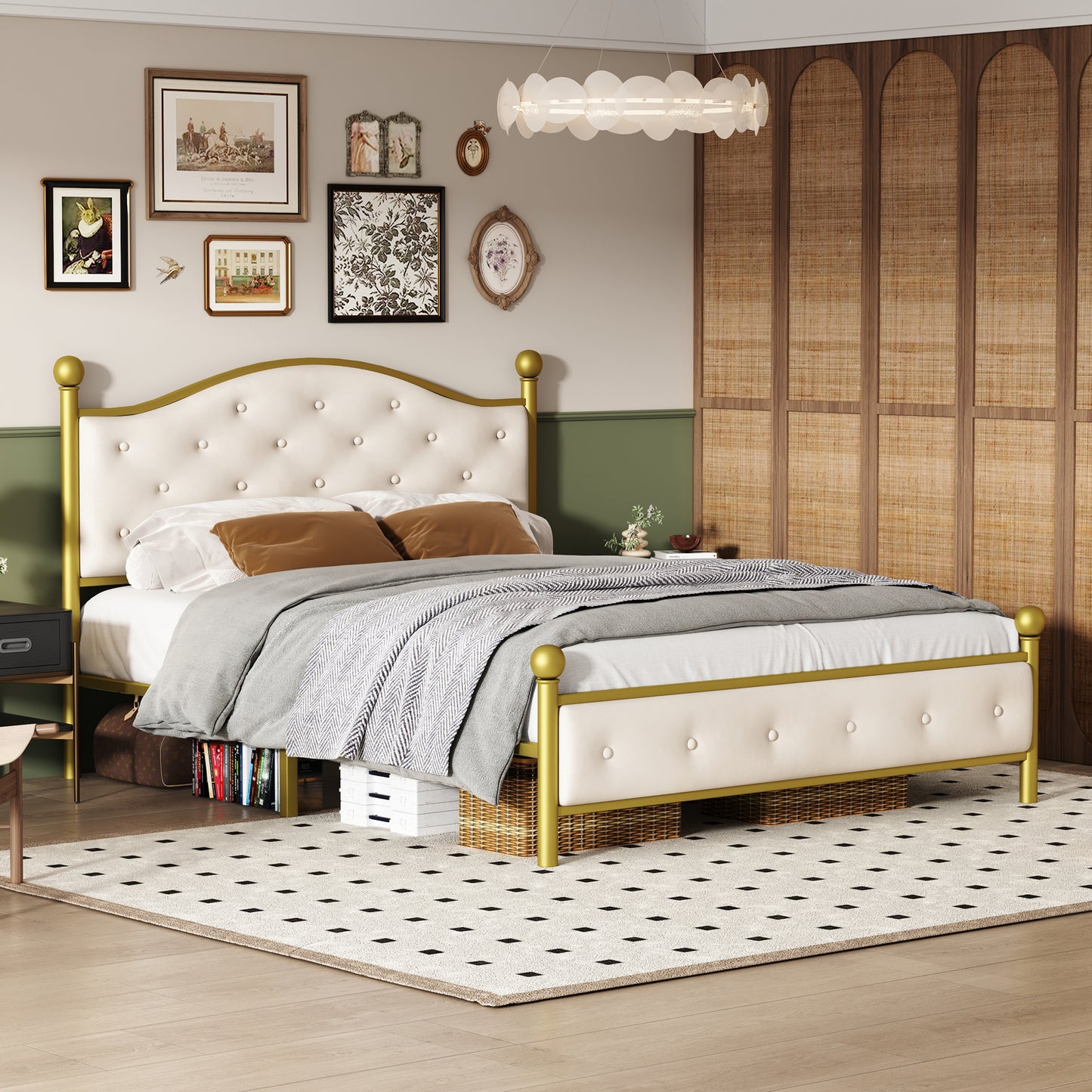 Modern Metallbett, Bettgestelle mit Lattenrost, Doppelbett, 140x200 cm, Ohne Matratze, golden