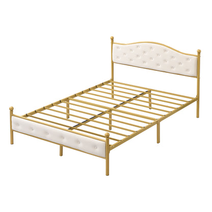 Modern Metallbett, Bettgestelle mit Lattenrost, Doppelbett, 140x200 cm, Ohne Matratze, golden