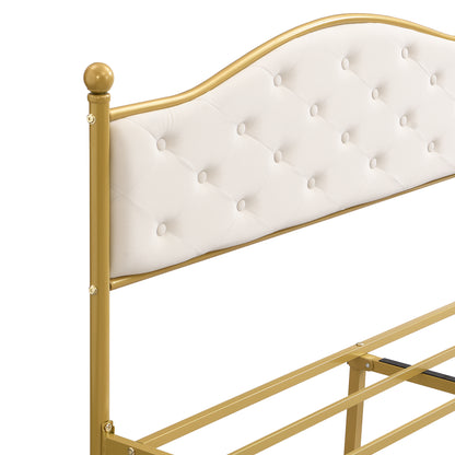 Modern Metallbett, Bettgestelle mit Lattenrost, Doppelbett, 140x200 cm, Ohne Matratze, golden