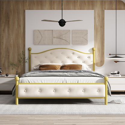 Modern Metallbett, Bettgestelle mit Lattenrost, Doppelbett, 140x200 cm, Ohne Matratze, golden