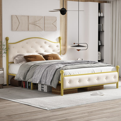 Modern Metallbett, Bettgestelle mit Lattenrost, Doppelbett, 140x200 cm, Ohne Matratze, golden