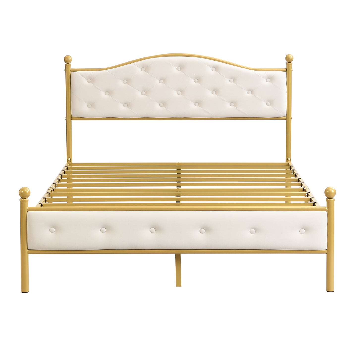 Modern Metallbett, Bettgestelle mit Lattenrost, Doppelbett, 140x200 cm, Ohne Matratze, golden