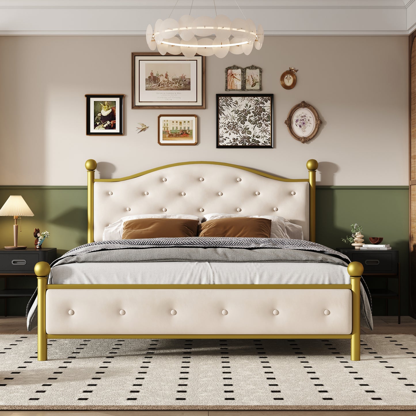 Modern Metallbett, Bettgestelle mit Lattenrost, Doppelbett, 140x200 cm, Ohne Matratze, golden