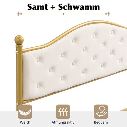 Modern Metallbett, Bettgestelle mit Lattenrost, Doppelbett, 140x200 cm, Ohne Matratze, golden
