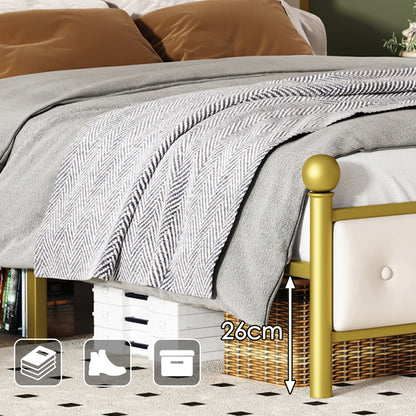 Modern Metallbett, Bettgestelle mit Lattenrost, Doppelbett, 140x200 cm, Ohne Matratze, golden