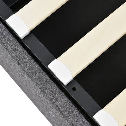 Polsterbett Doppelbett mit Verstellbare Kopfstützen,Stauraumbetten Bettgestell aus Leinenmaterial Jugendbett 140x200 mit lattenrost(Ohne Matratze)