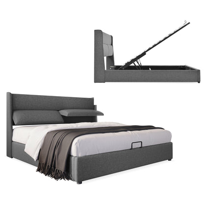 Polsterbett Doppelbett mit Verstellbare Kopfstützen,Stauraumbetten Bettgestell aus Leinenmaterial Jugendbett 140x200 mit lattenrost(Mit Matratze)