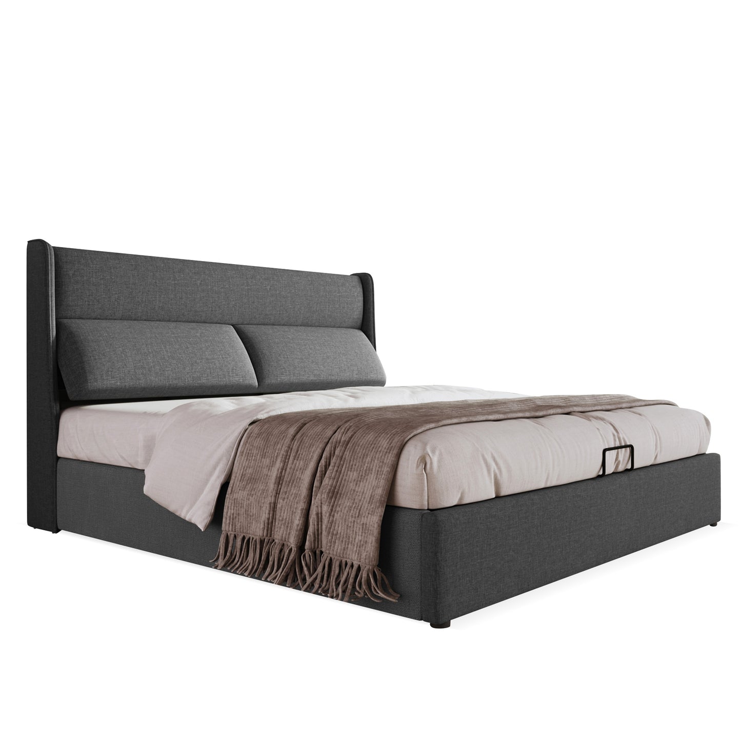 Polsterbett Doppelbett mit Verstellbare Kopfstützen,Stauraumbetten Bettgestell aus Leinenmaterial Jugendbett 140x200 mit lattenrost(Mit Matratze)